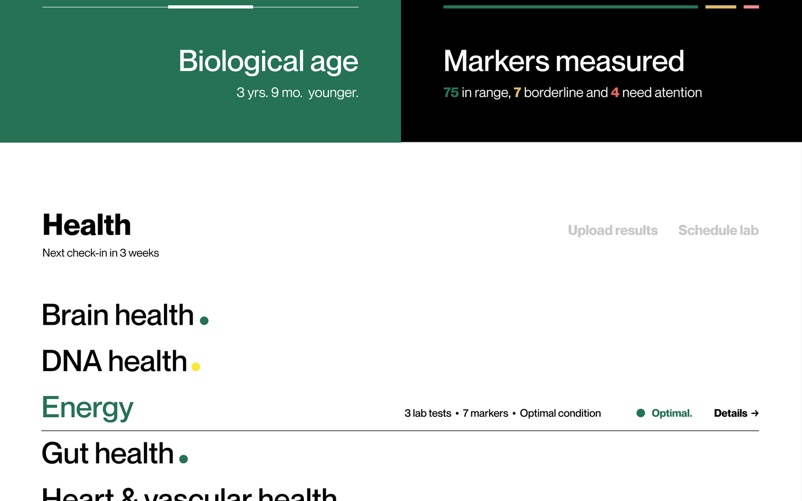 Biological age and markers-measured vitals tiles